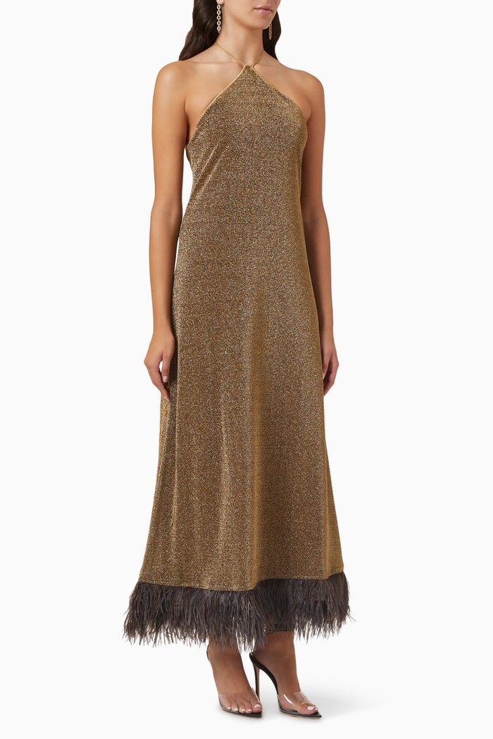 

Lumiere Plumage Dress in Stretch Lurex, Brown