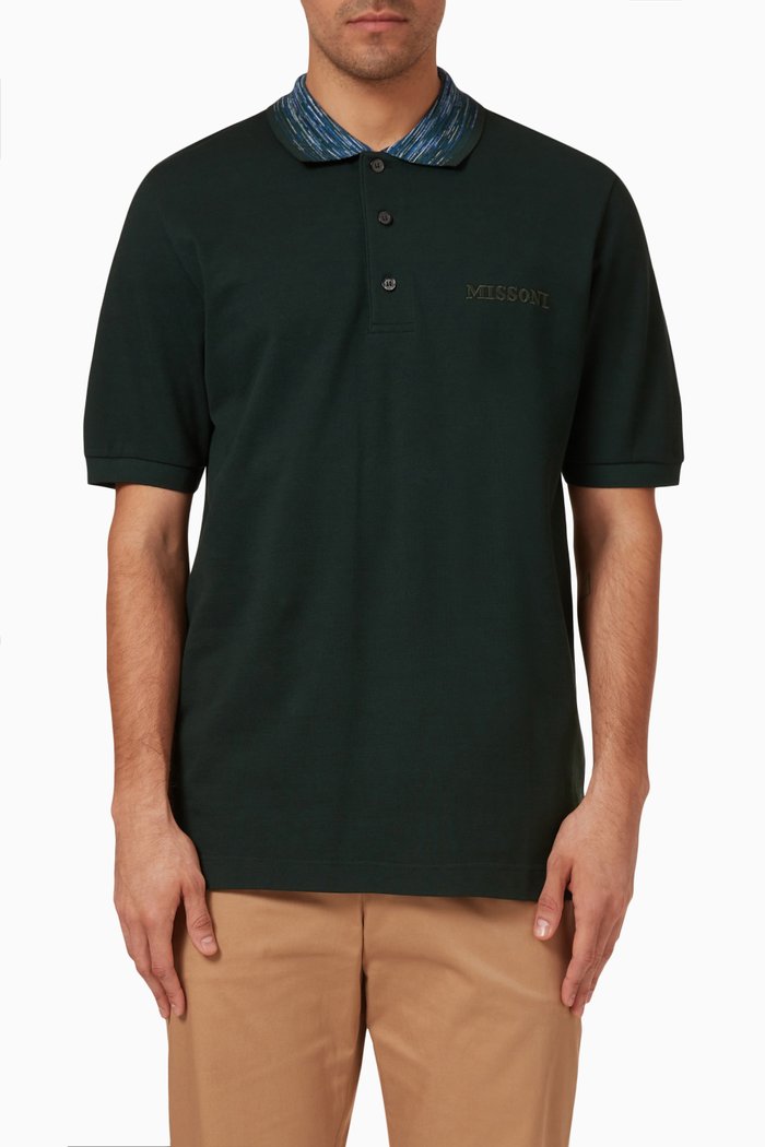 

Embroidered Logo Polo in Jersey, Green