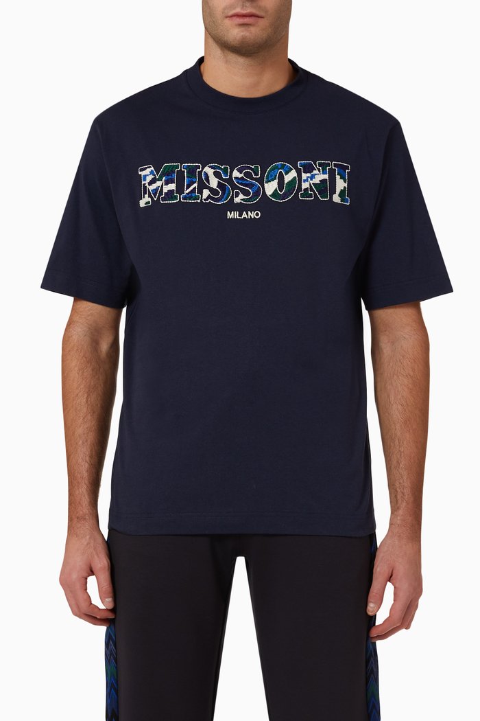 

Logo Embroidered T-shirt in Cotton, Blue