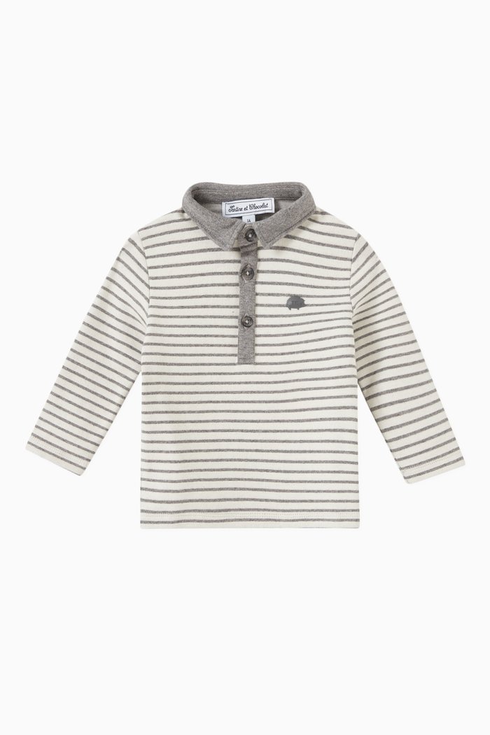 

Striped Polo Shirt in Cotton, Grey
