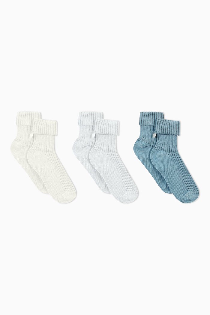Socks in Cotton, Set of 3, Blue