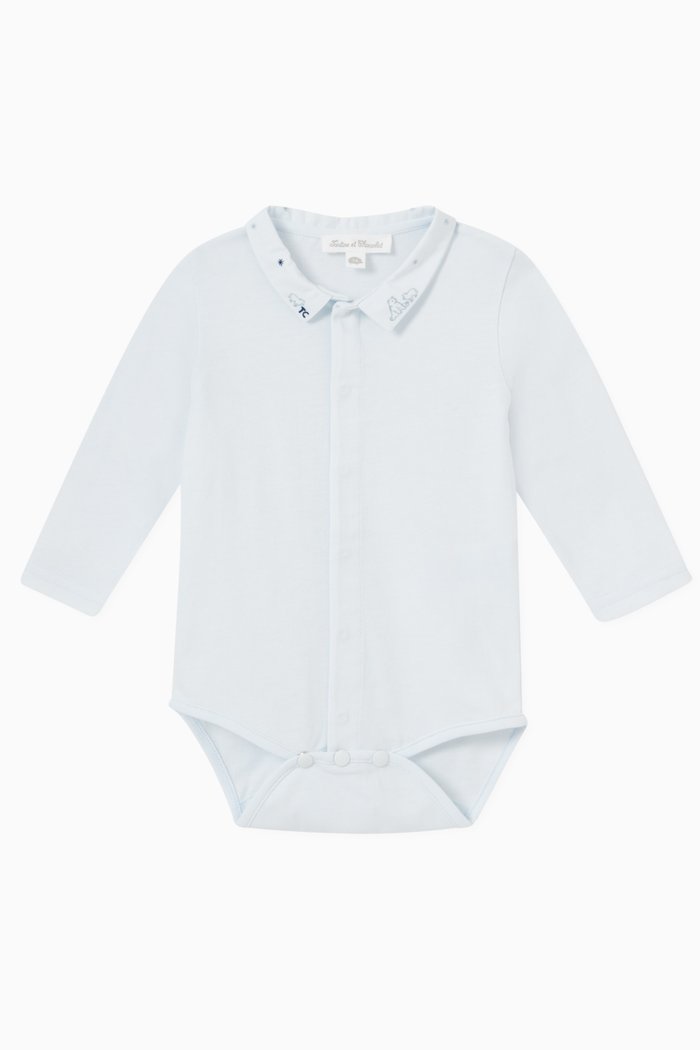 Collar Bodysuit in Cotton, Blue