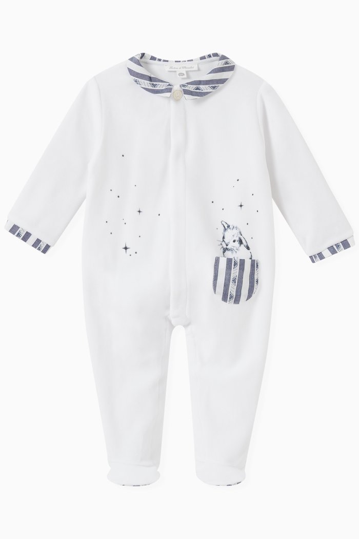 

Peter Pan Collar Sleepsuit in Cotton Blend, Blue