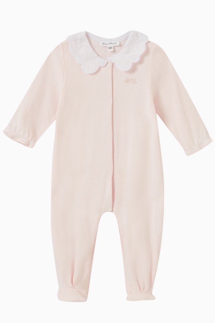 Plain Collar Sleepsuit in Cotton, Pink