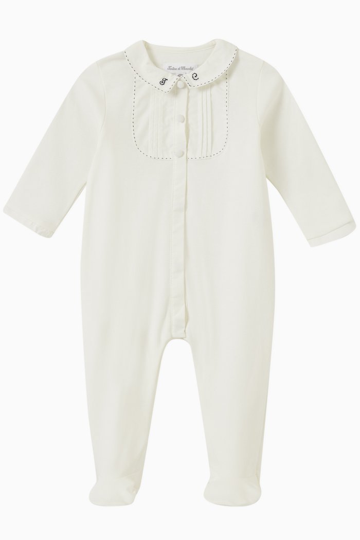 

Plain Collar Sleepsuit in Cotton, Neutral