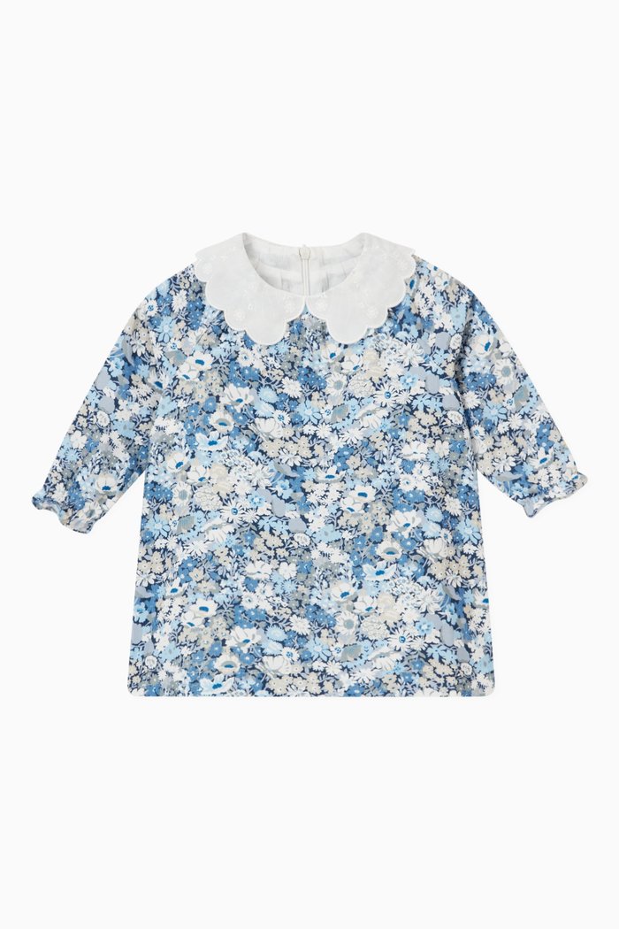 

Ruffles Dress in Cotton, Blue