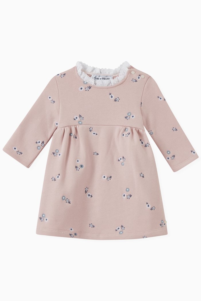 

Floral-embroidered Dress in Cotton-fleece, Purple