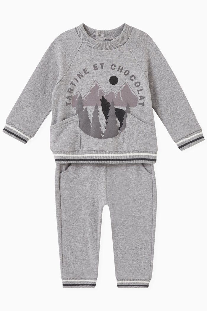 

Contrast-tipped Sweatshirt & Pants Set in Stretch-cotton, Grey