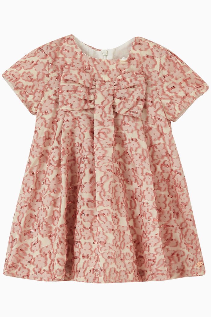 Bow Printed Dress in Viscose, Brown