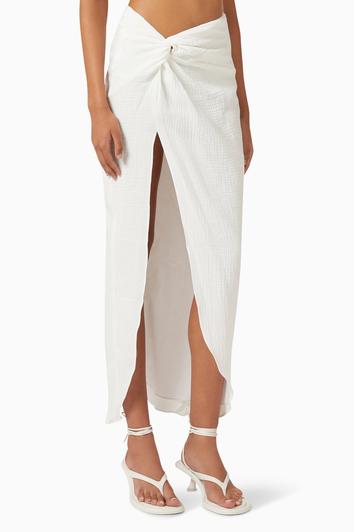 Mirage Twist-front Maxi Skirt in Cotton, White