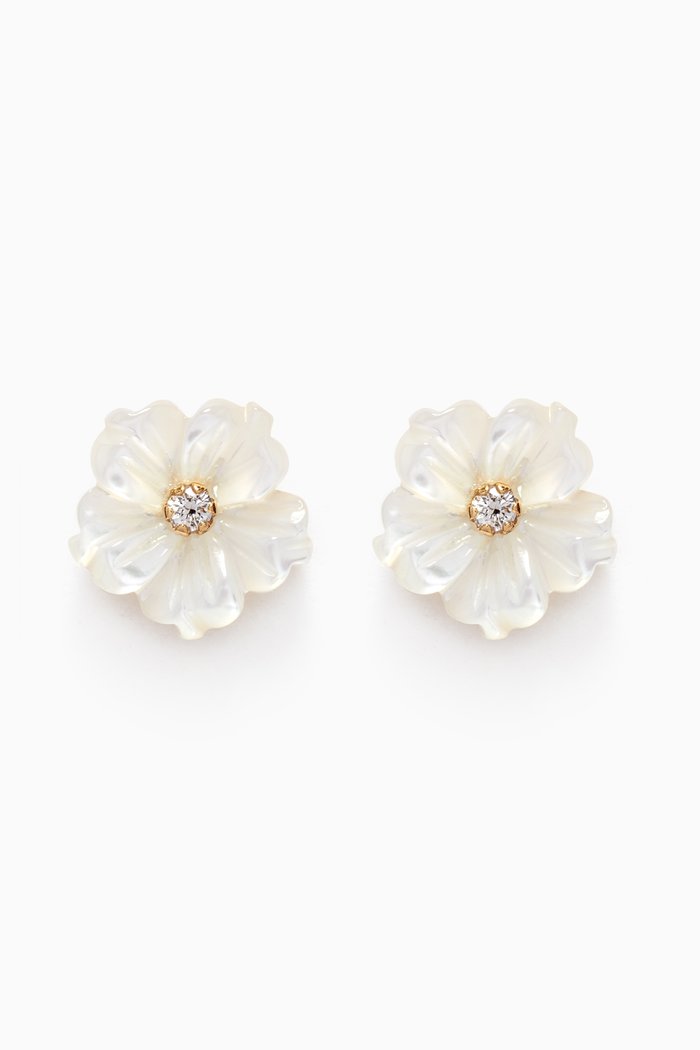 

Floral Mother-of-Pearl Diamond Earrings in 18kt Yellow Gold
