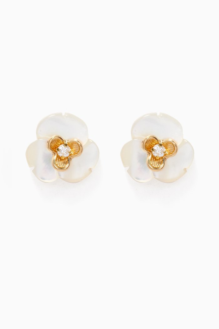 

Floral Mother-of-Pearl Diamond Earrings in 18kt Yellow Gold