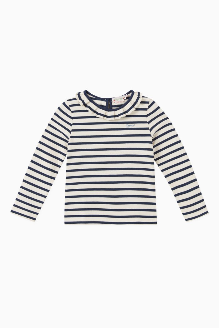 

Striped Long-sleeve T-shirt in Organic-cotton, Blue