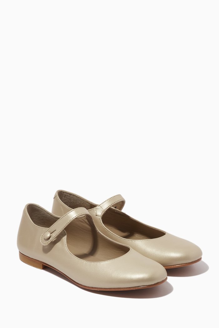 

Ella Mary Jane Ballerina Shoes in Iridescent Leather, Gold