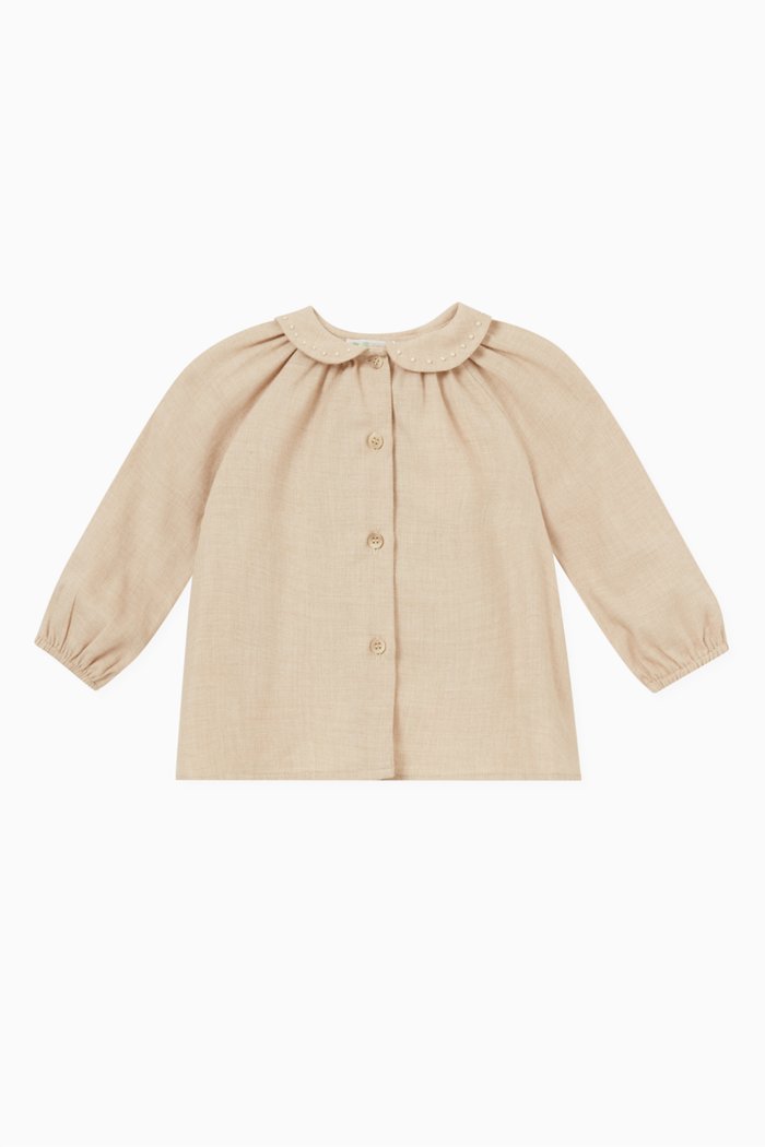 

Domino Blouse in Cotton Wool Blend, Neutral