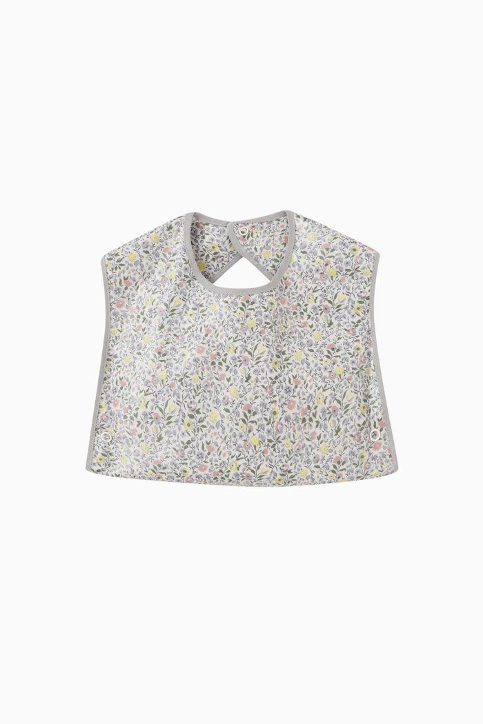 

Floral Print Bib in Coated Cotton, Grey
