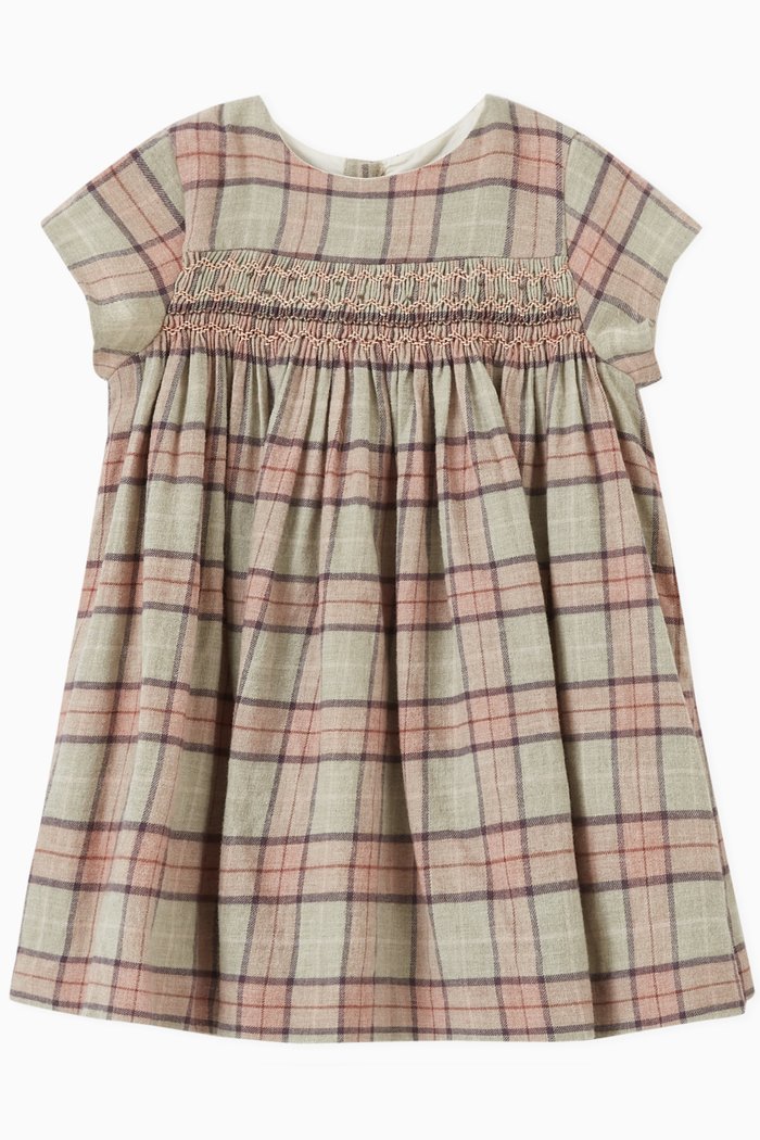 

Checkered Dress in Cotton & Wool, Green