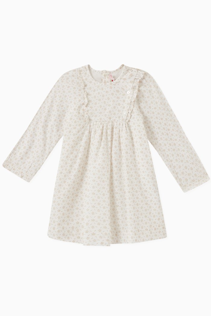 

Floral Ruffled Dress in Cotton, Neutral
