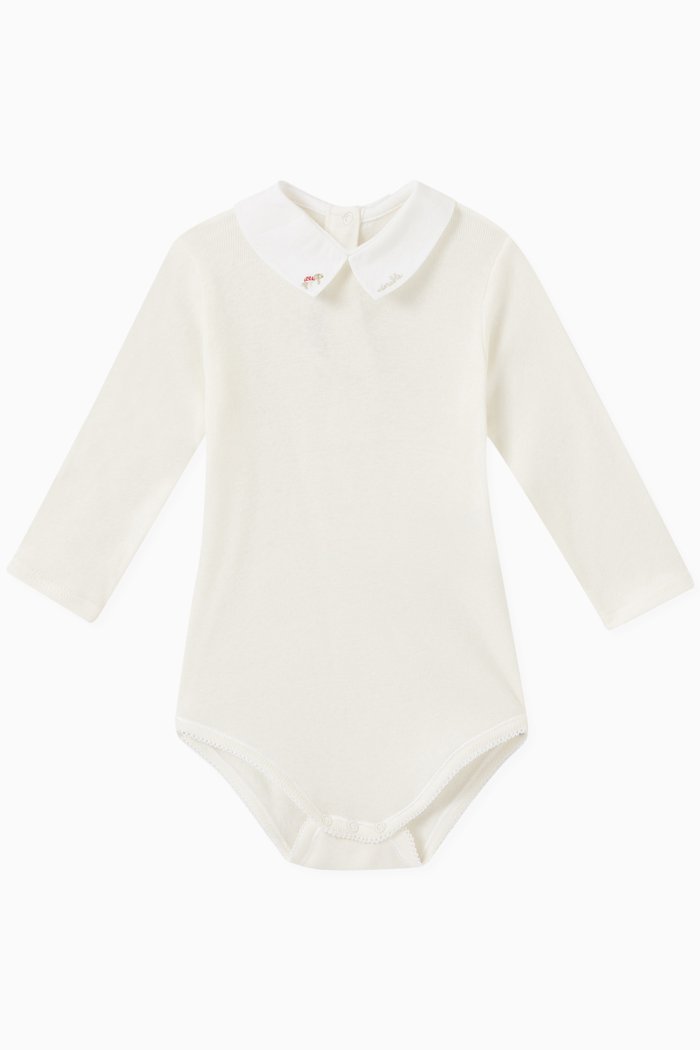 

Belline Embroidered Bodysuit in Organic-cotton, Neutral