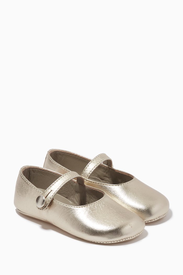 

Plume Mary Jane Ballerina Shoes in Metallic Leather, Gold
