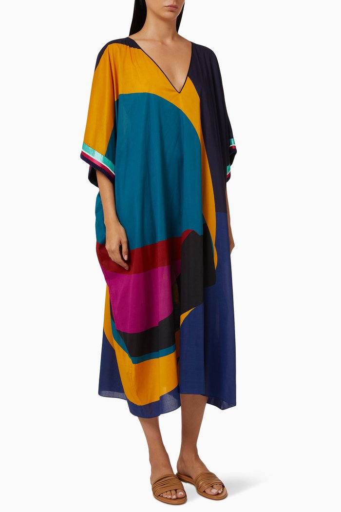 Luciano Printed Kaftan in Cotton, Blue