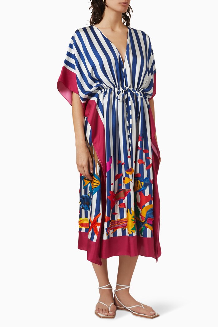 

Maurizio Printed Kaftan in Silk, Blue
