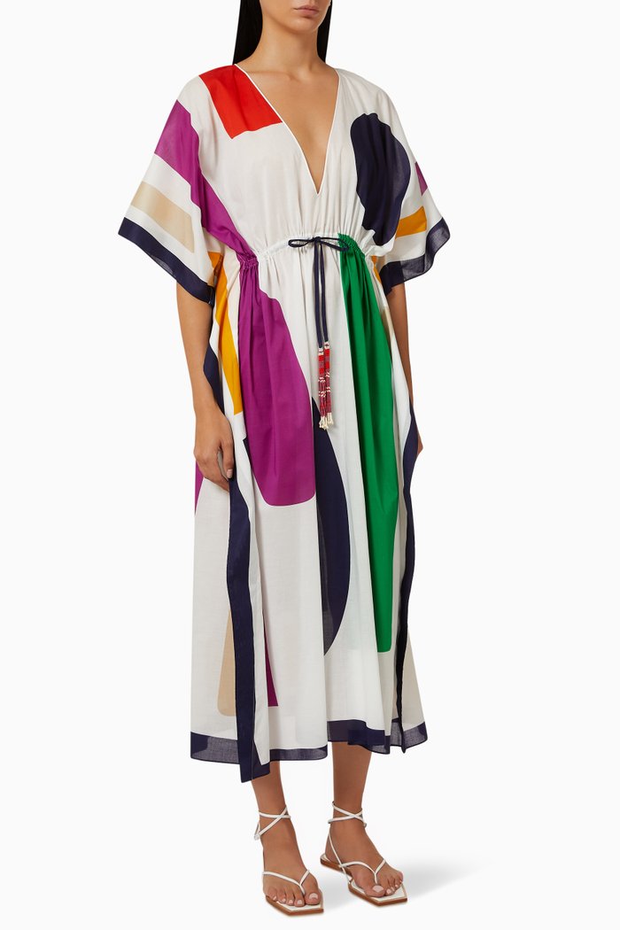 

Emilia Printed Kaftan in Cotton, White