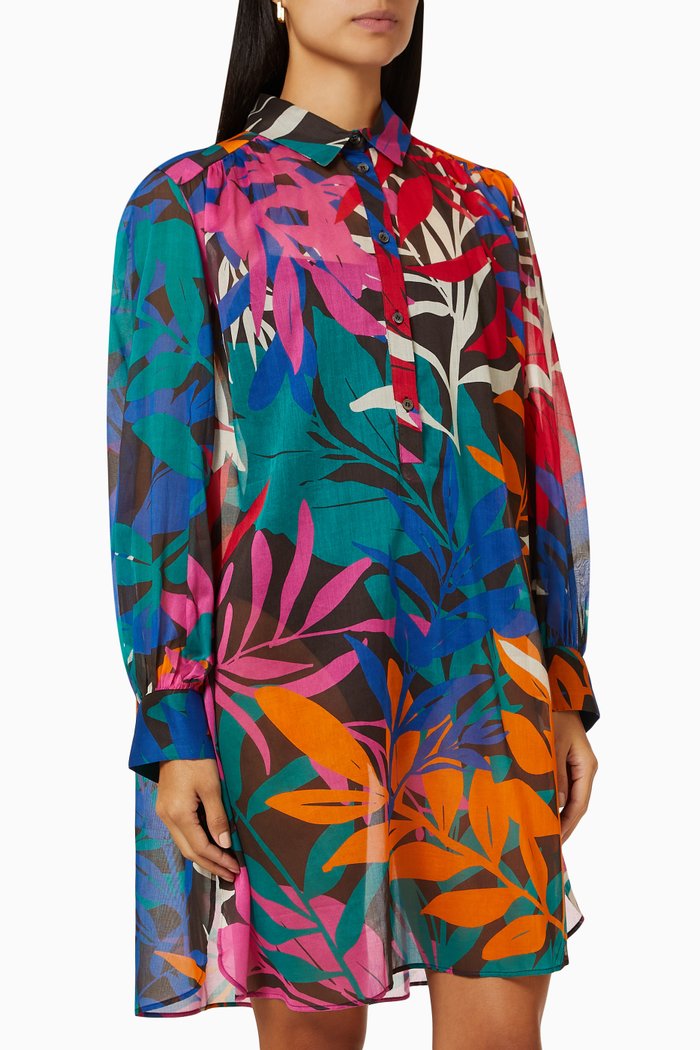 Argan Printed Shirt Dress in Cotton, Black