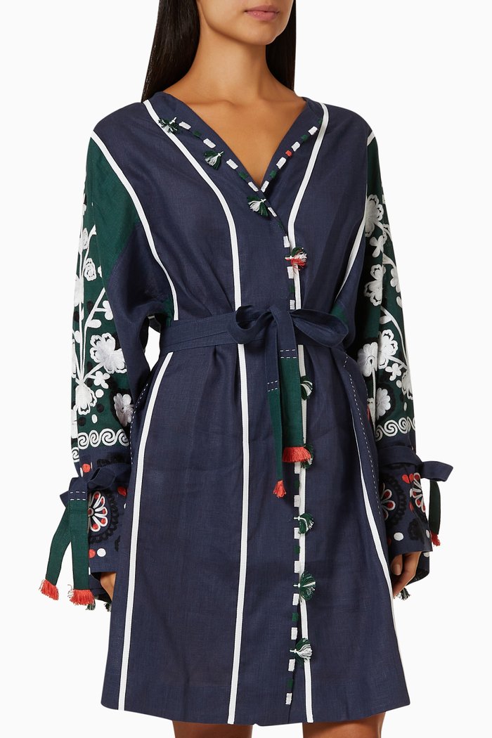 

Sicily Short Dress in Cotton, Blue