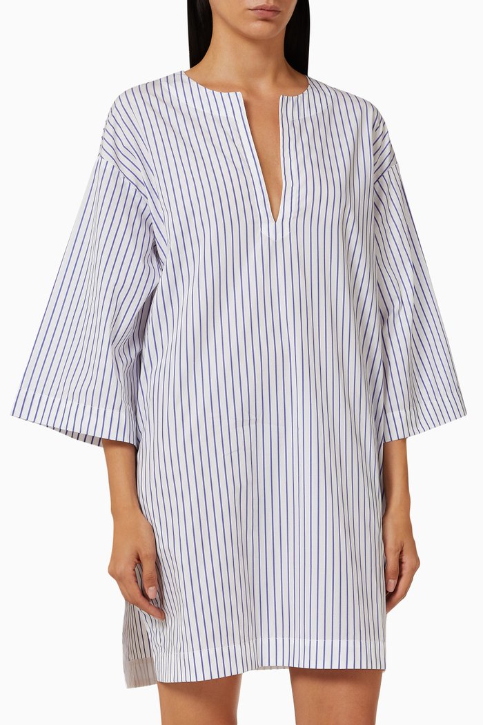 

Récif Striped Short Dress in Cotton Poplin, White