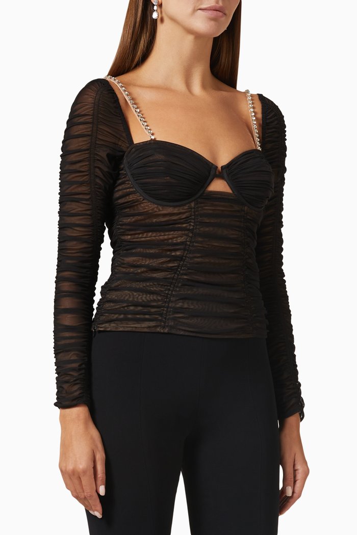 

Diamante Strap Top in Mesh, Black
