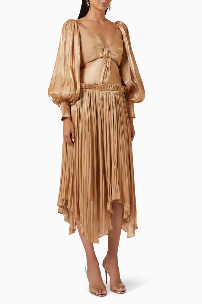 

Metallic V-Neckline Dress, Gold