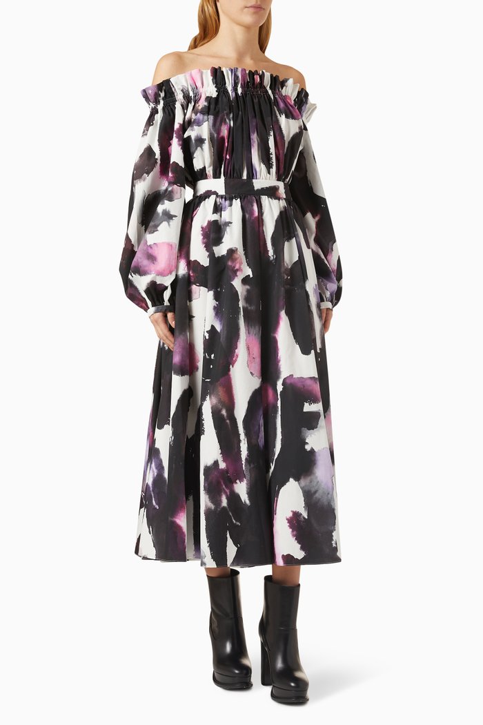 

Printed Day Dress in Organic Poplin, White