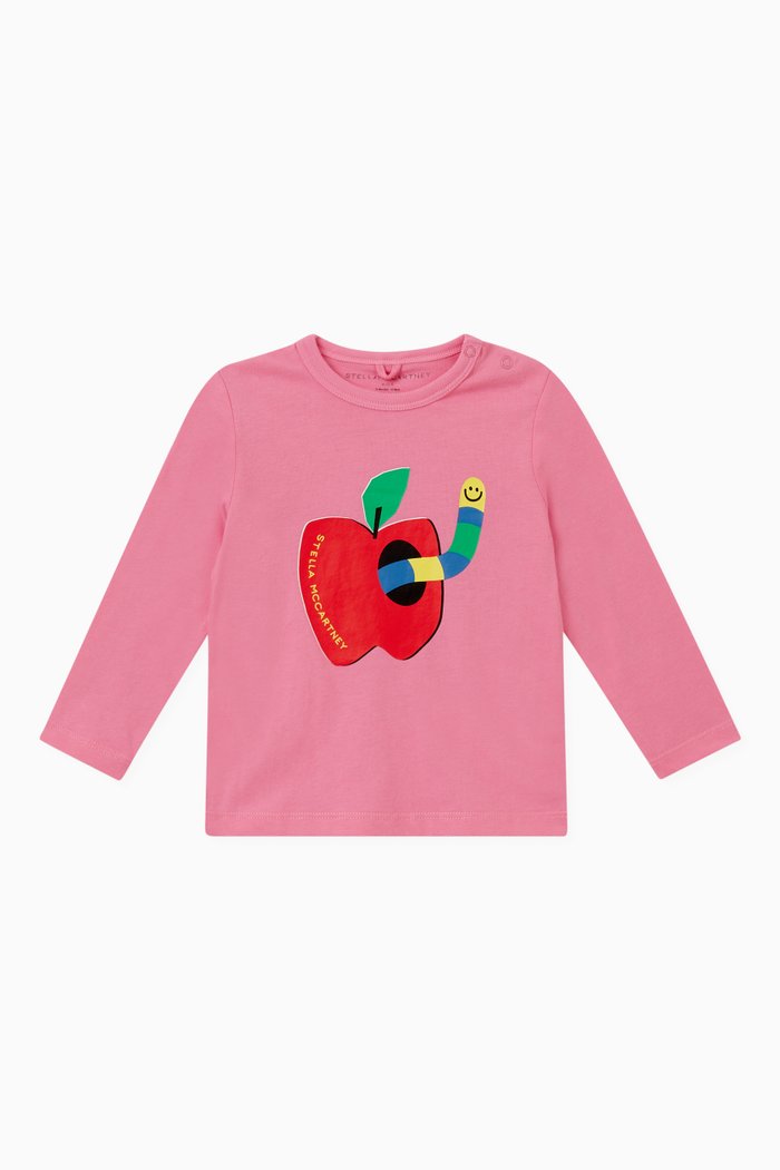 Apple Print T-shirt in Organic Cotton, Pink