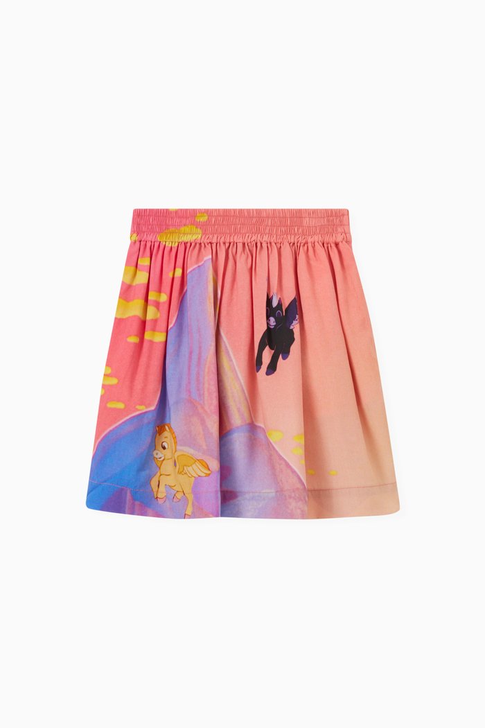 Disney Fantasia Mount Olympus Print Skirt in Viscose Blend, Pink