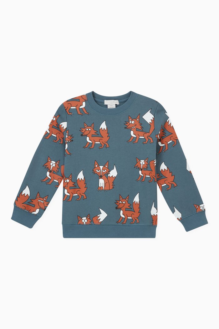

Fox Print Sweatshirt in Cotton, Blue