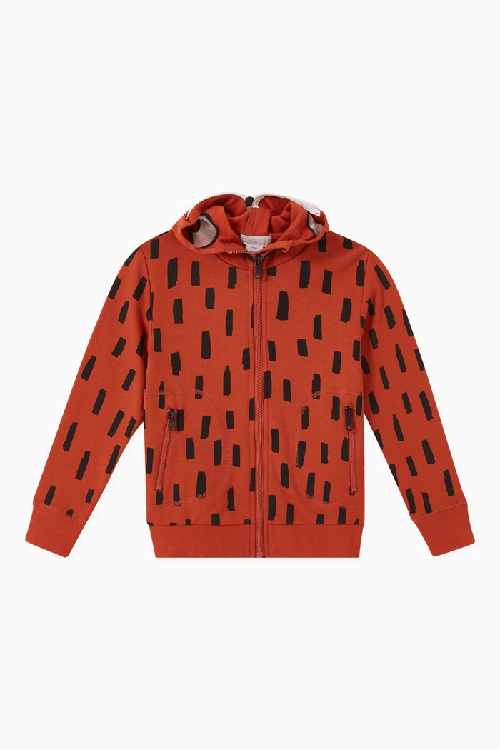 Fox Print Hoodie in Organic Cotton, Orange
