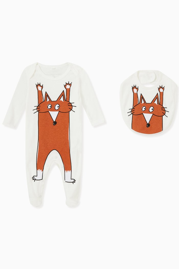 

Fox Print Sleepsuit and Bib, Set of Two, White