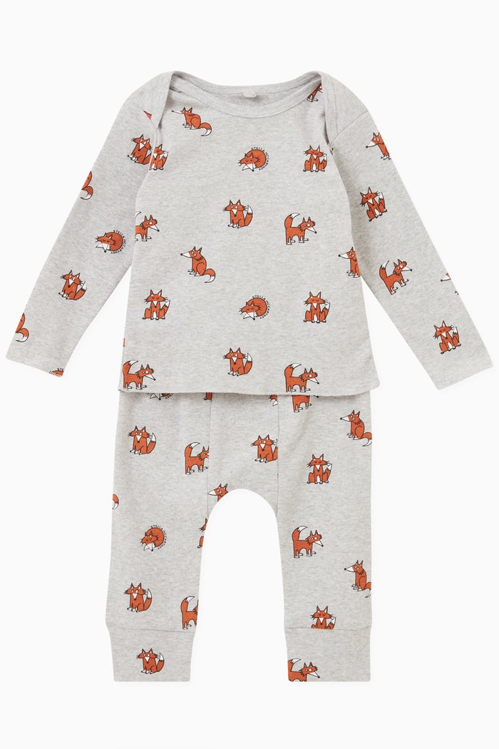 

Baby Foxes Print Tracksuit in Cotton, Grey