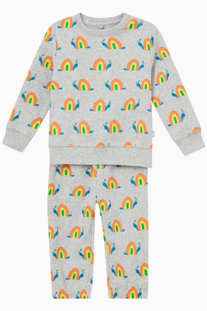 Snail Print Sweatshirt & Pants Set, Grey