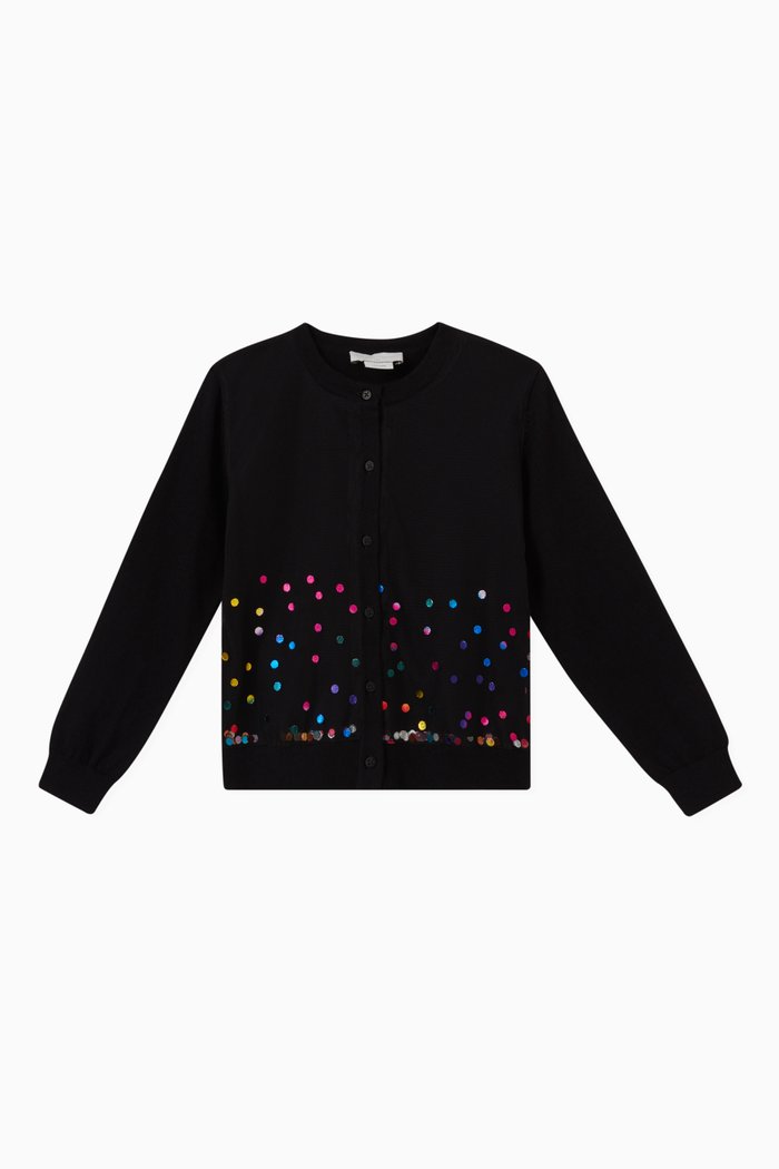 

Polka Dot Embroidery Cardigan in Cotton-blend Knit, Black