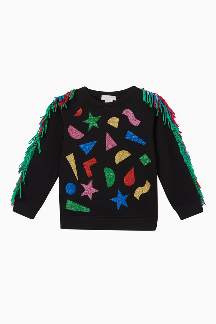 

Fringed Sweatshirt in Organic Cotton, Black