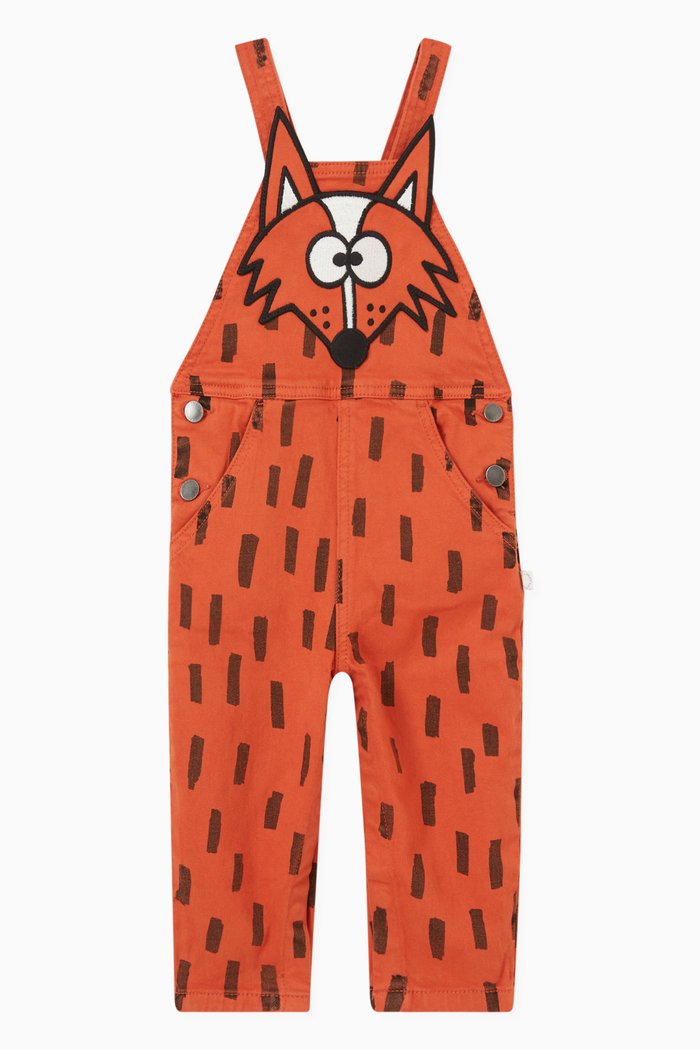 

Fox Face Dungarees in Sustainable Cotton, Orange