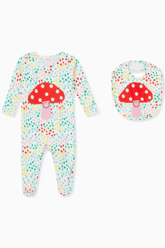 

Mushroom Print Sleepsuit & Bib Set, Multicolour