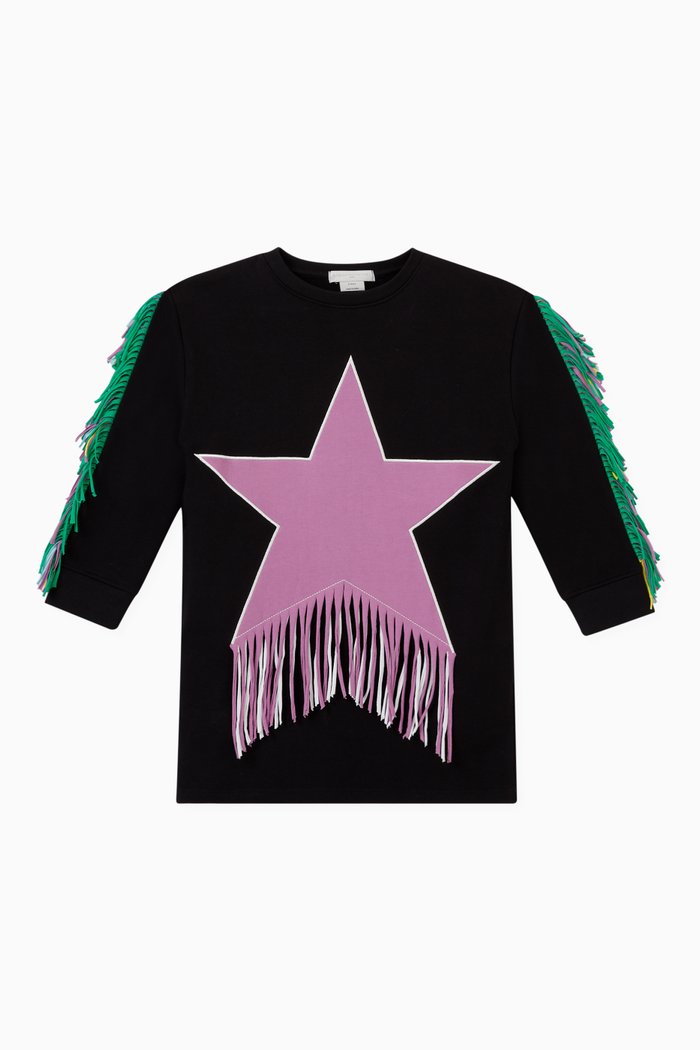 

Fringed Star Patch Dress in Organic Cotton, Black