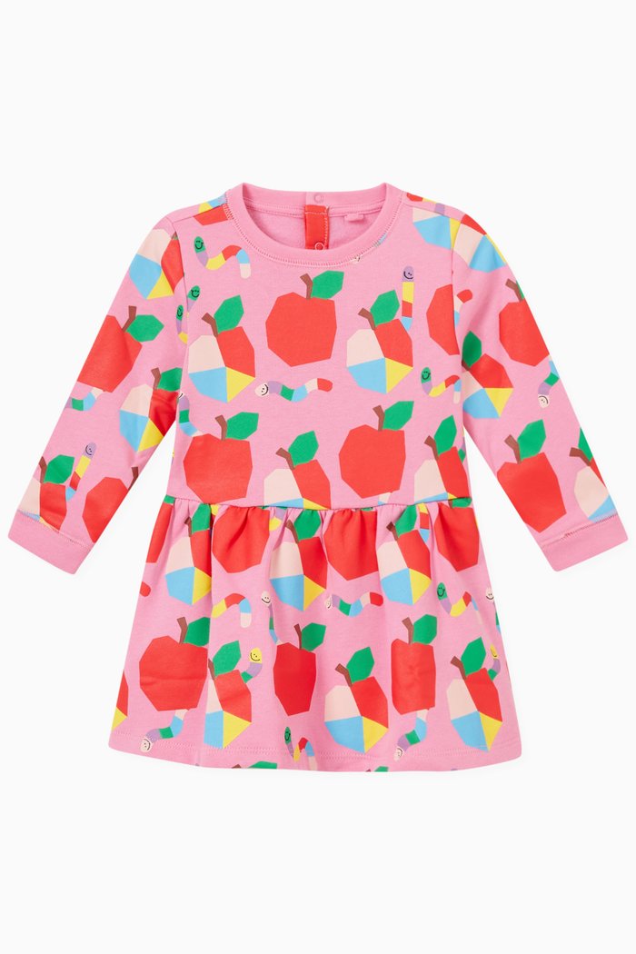 

Apple Print Dress in Organic Cotton, Pink