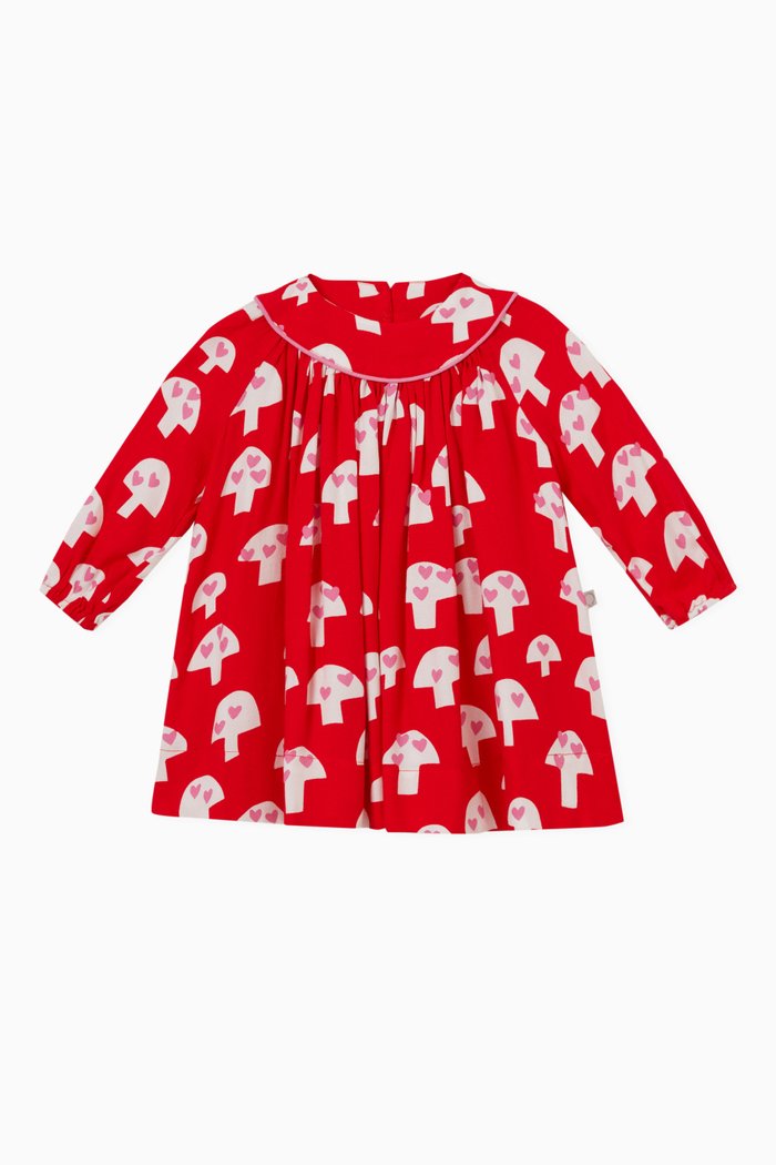 

Mushrooms Dress & Bloomers Set in Viscose Twill, Red
