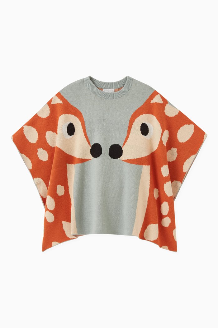 

Deer Print Cape in Cotton Wool, Orange