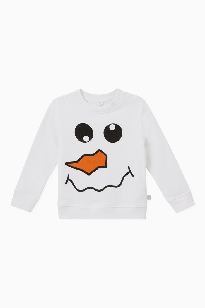 

Snowman Print Sweatshirt in Organic Cotton, White