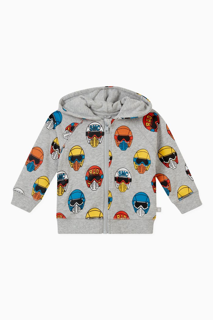 

Helmet Print Hoodie in Cotton, Grey